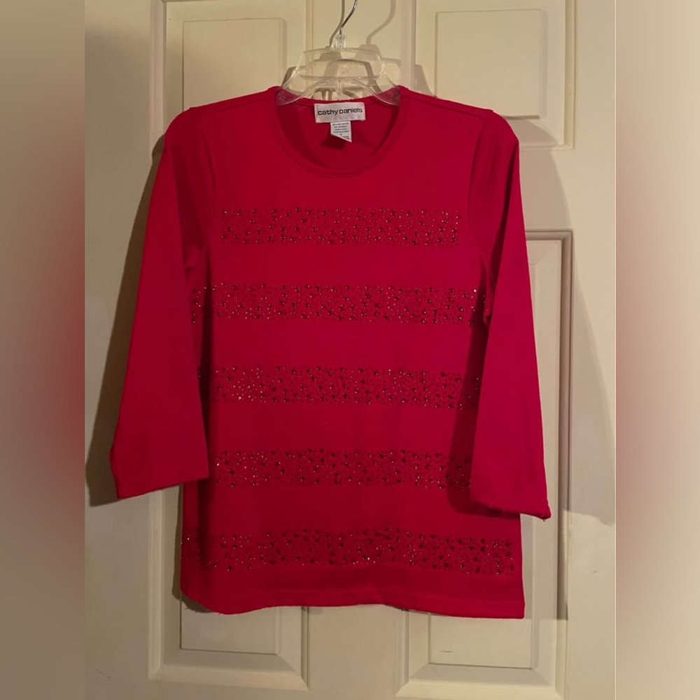 Cathy Daniels Vibrant Red Blouse with Sparkle Accents